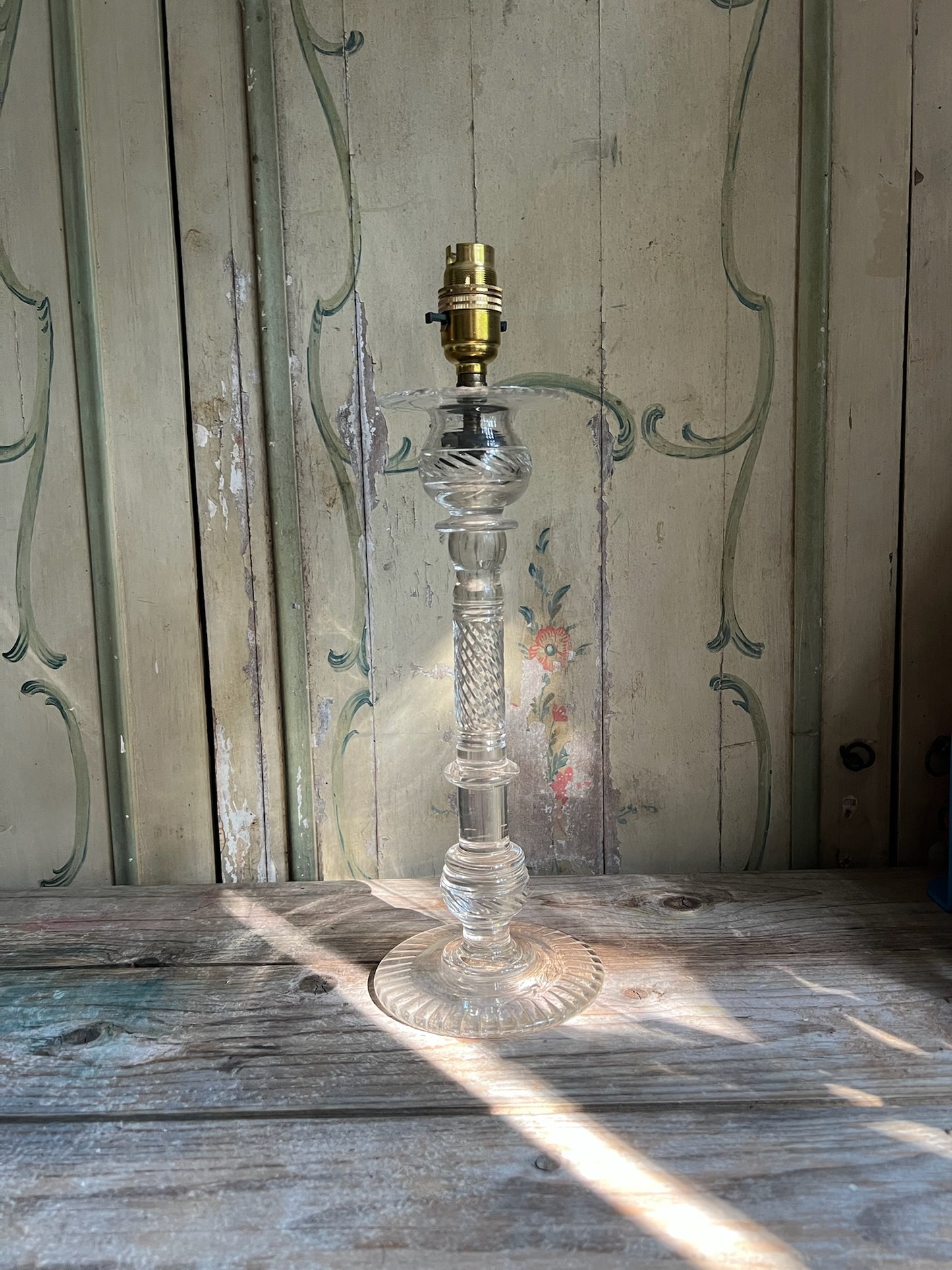 Victorian Cut Glass Candlestick Lamp Base