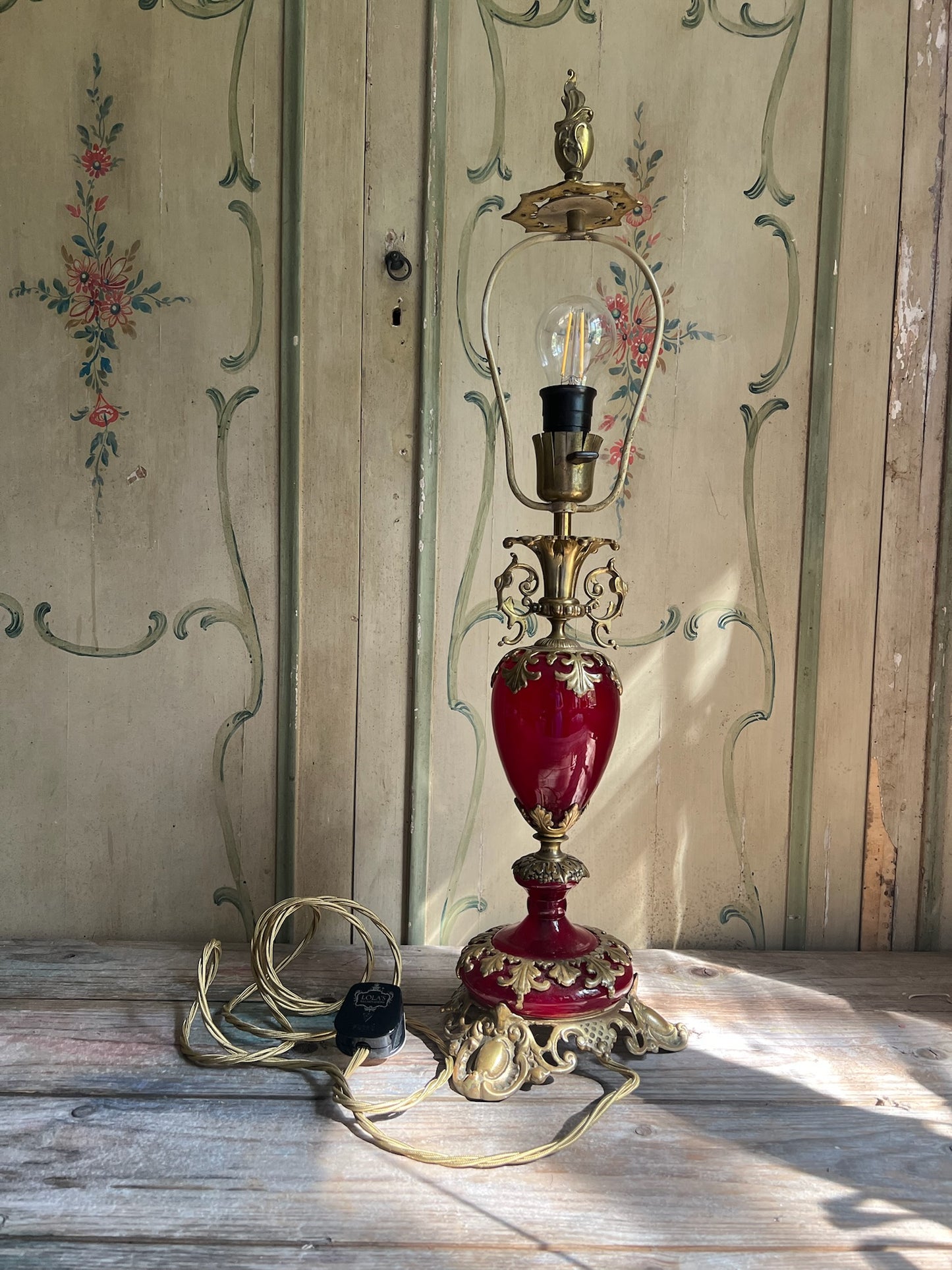 Cranberry & Brass Decorative Lamp Base