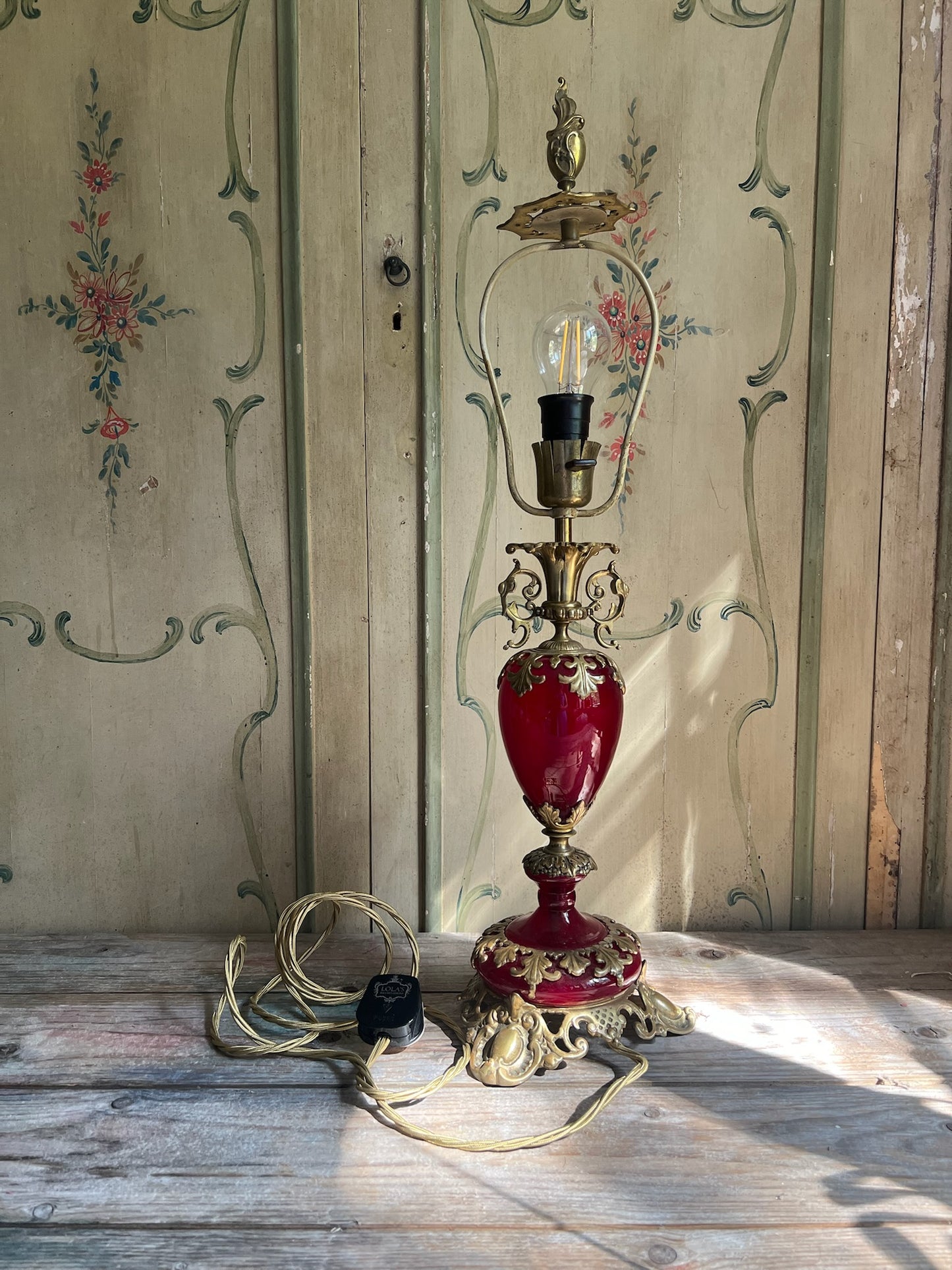 Cranberry & Brass Decorative Lamp Base