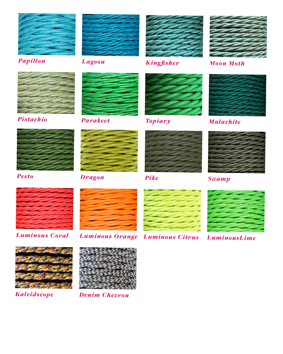 Twisted Lighting Cable Samples (Includes 10 Colours)