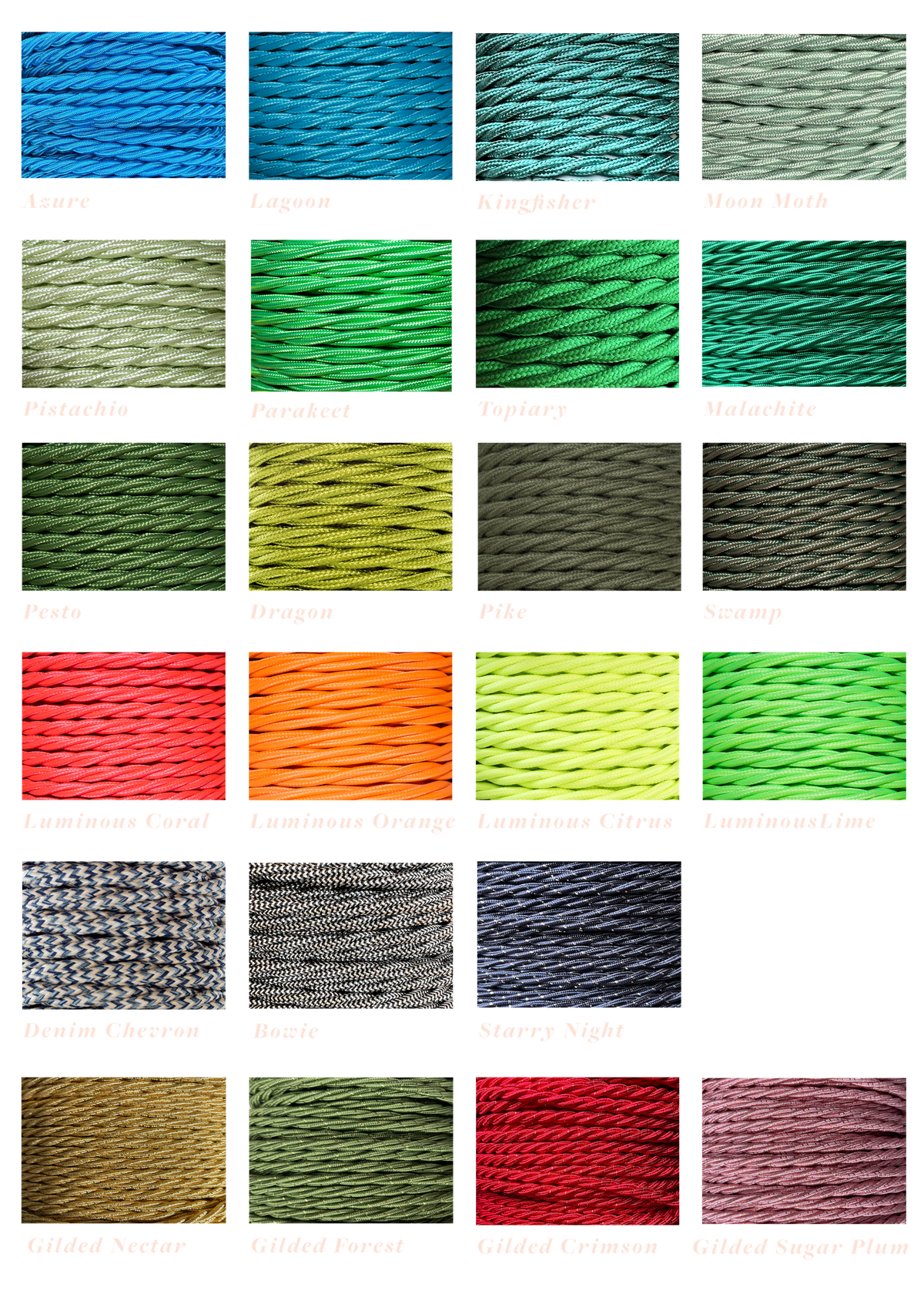Twisted Extension Cable Samples (Includes 10 Colours)