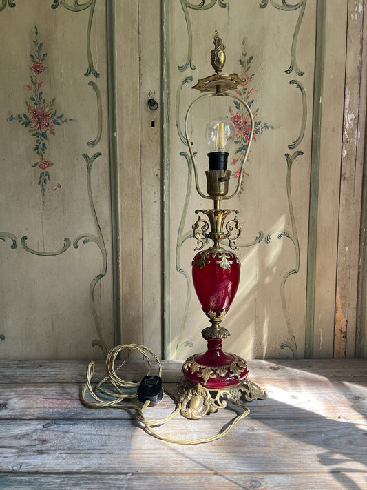 Cranberry & Brass Decorative Lamp Base