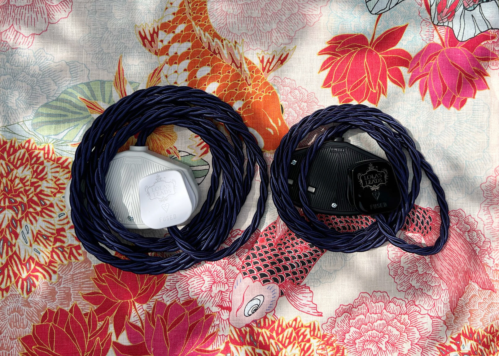 Lola's Leads Fabric Extension Lead in Indigo 1m-50m 2-6 Gang