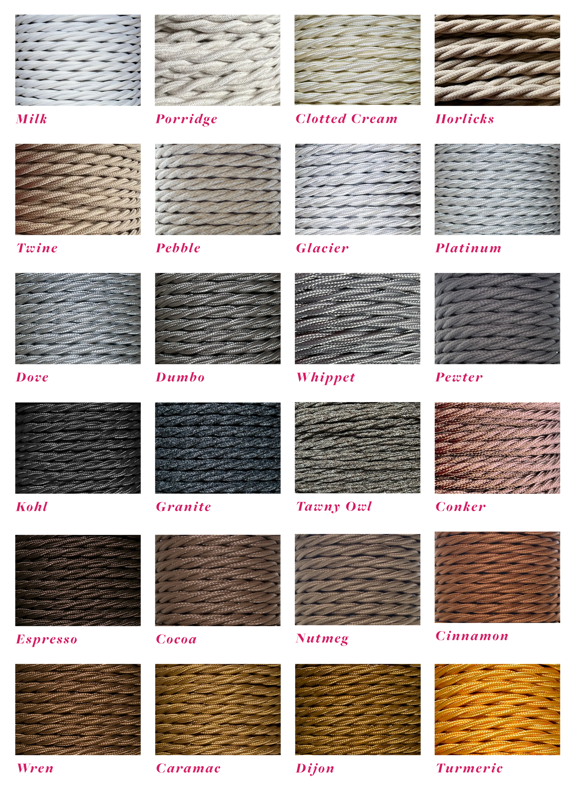 Twisted Lighting Cable Samples (Includes 10 Colours)
