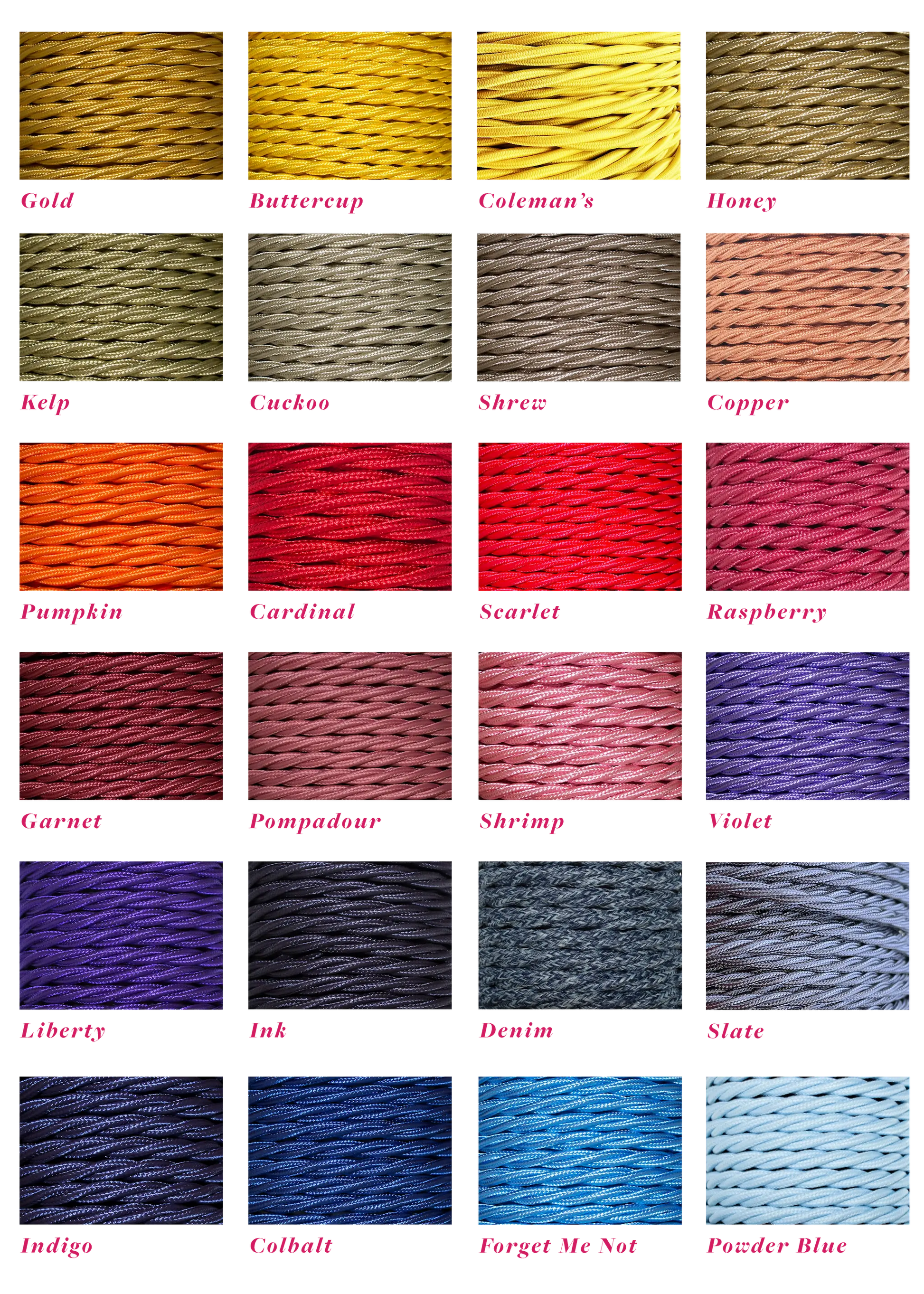 Twisted Lighting Cable Samples (Includes 10 Colours)
