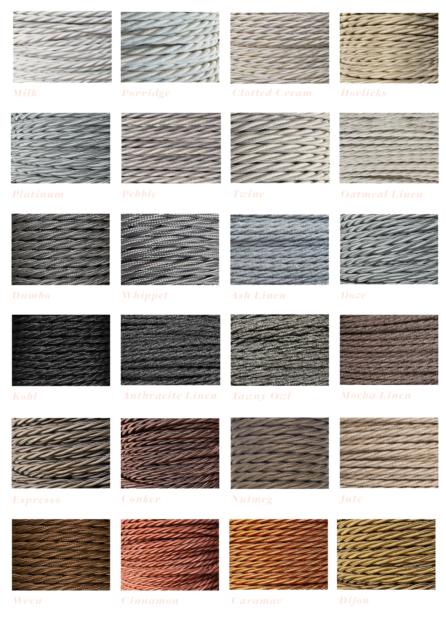 Twisted Extension Cable Samples (Includes 10 Colours)