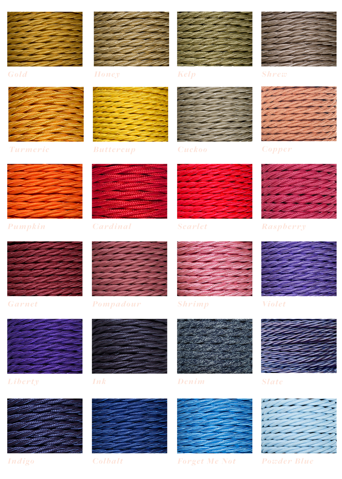 Twisted Extension Cable Samples (Includes 10 Colours)