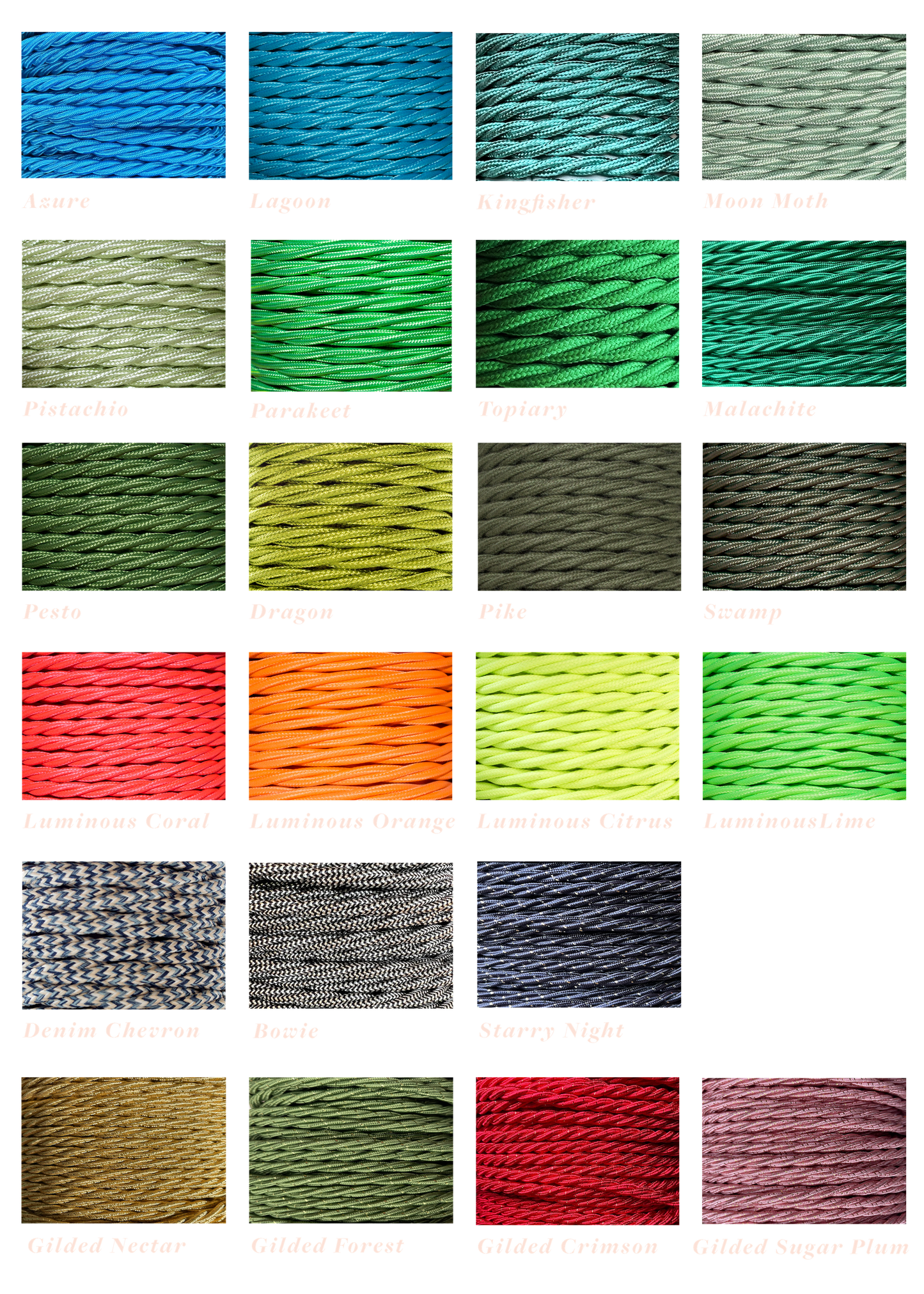 Twisted Extension Cable Samples (Includes 10 Colours)
