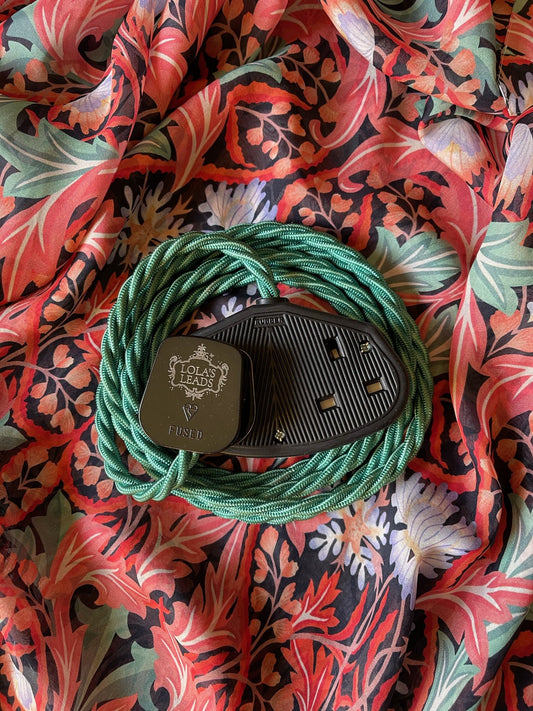 Lola's Leads - Emerald 2m | Coloured Fabric Extension Cable